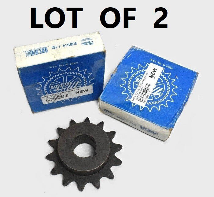 [Lot of 2] Martin 80BS14 1-1/2 Bore To Size Sprocket #80 Chain, 14 Teeth NOS