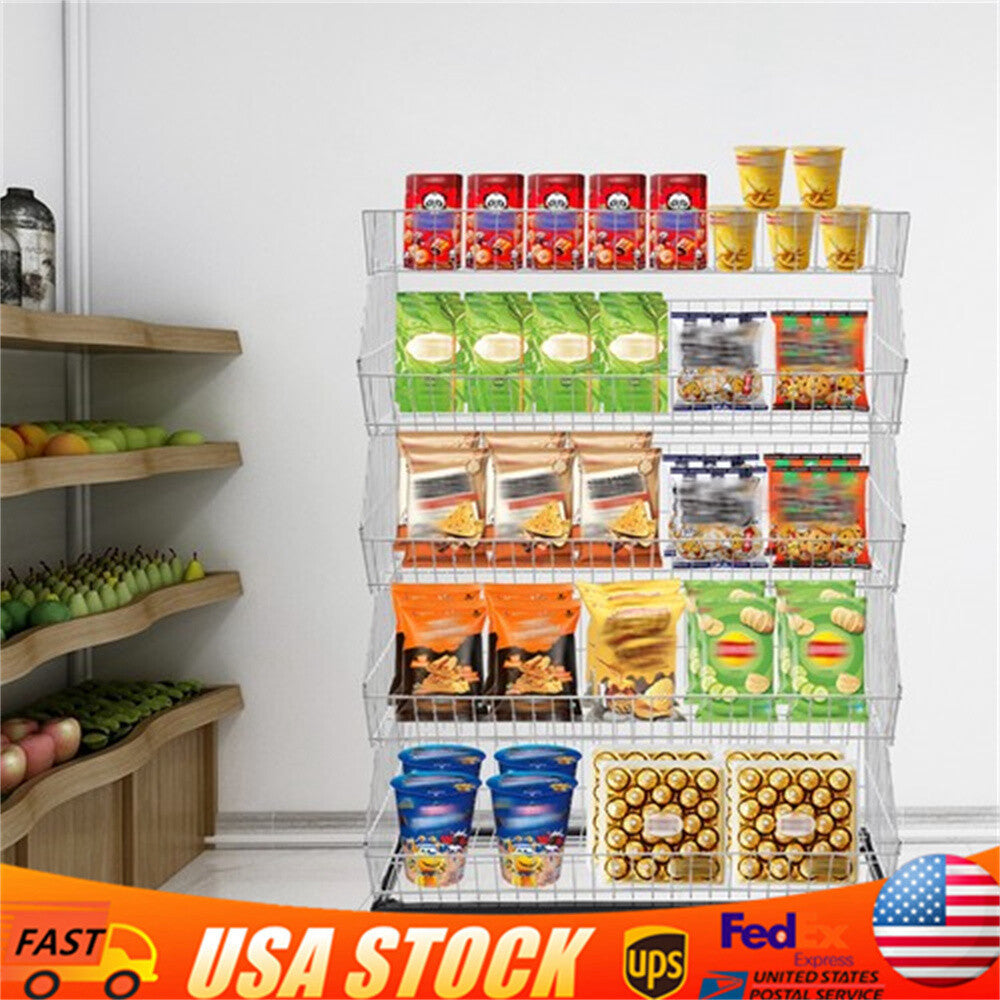 5 Tier Wire Grid Retail Display Shelf Merchandise Display Rack Stand W/ Wheels