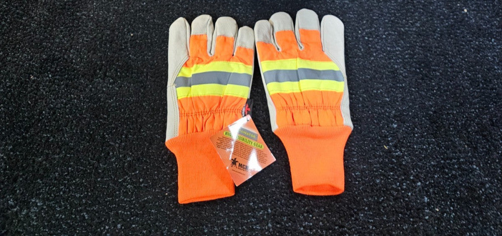 (QTY 12 PAIRS) MCR Safety 3440XL Leather Gloves, X-Large, Beige/Hi-Vis Orange