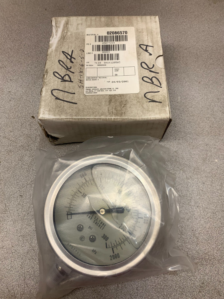 NEW IN BOX PACIFIC SCIENTIFIC GLYCERIN FILLED 4" DIAL PRESSURE GAUGE 1/4" NPT SS