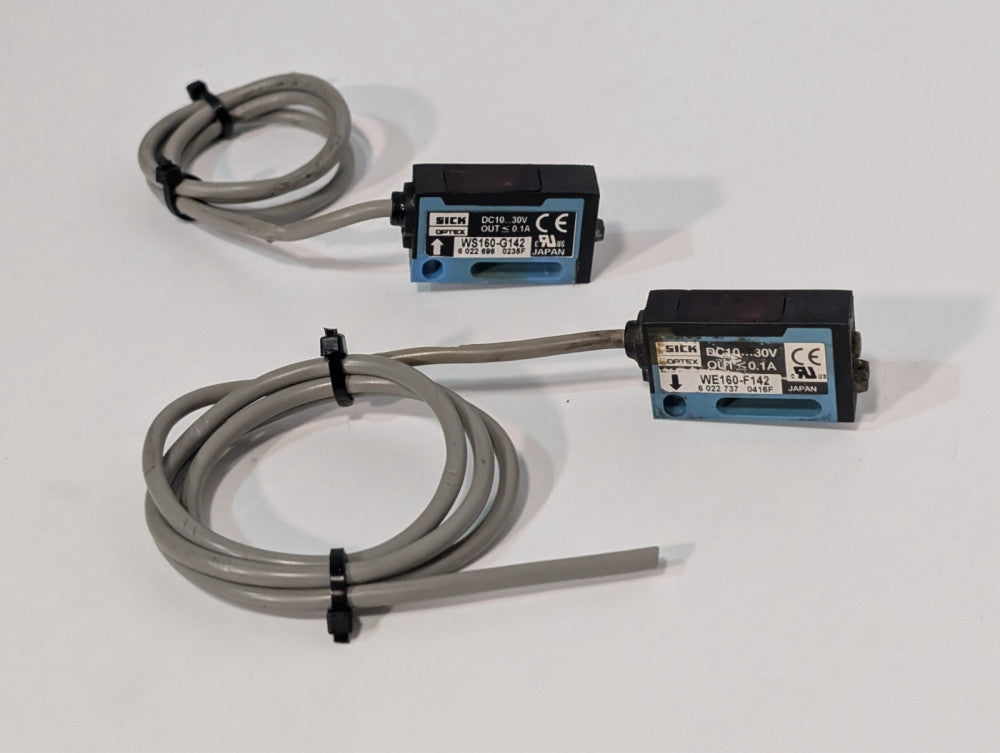 SICK Optex WE160-F142 & WS160-G142 thru-beam sensors, 10-30V, lot of 2 as shown