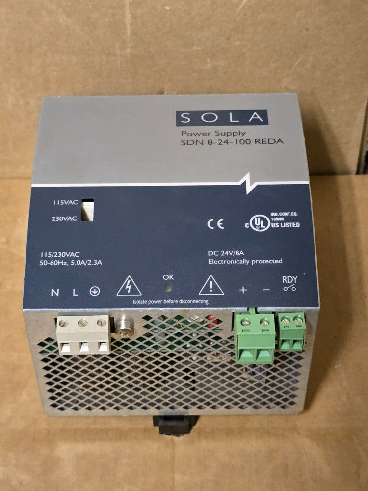 SOLA SDN-8-24-100 REDA POWER SUPPLY, 24-VDC, 8-AMP, USED TAKEOUT! MAKE OFFER!
