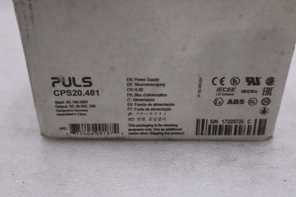 Puls CPS20.481 Power Supply, 1-Phase, 120-240VAC, 48VDC 10A 480W NEW IN BOX H450