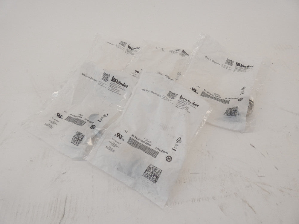 *Lot of 5* Binder 086432 0003 00008 M12 Female Panel Mount Connector 60V AC/D...