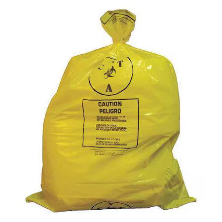 Zoro Select 3Uad7 Chemo Waste Bags,25 Gal.,Yellow,Pk100