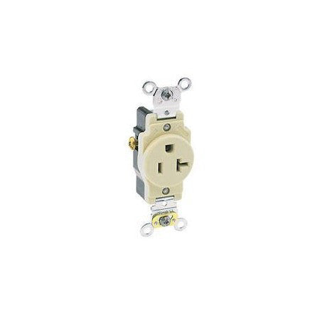 Leviton 5351-I Single Receptacle Outlet, 5-20R, 20 A, 125V Ac, 2 Pole, 3 Wire,
