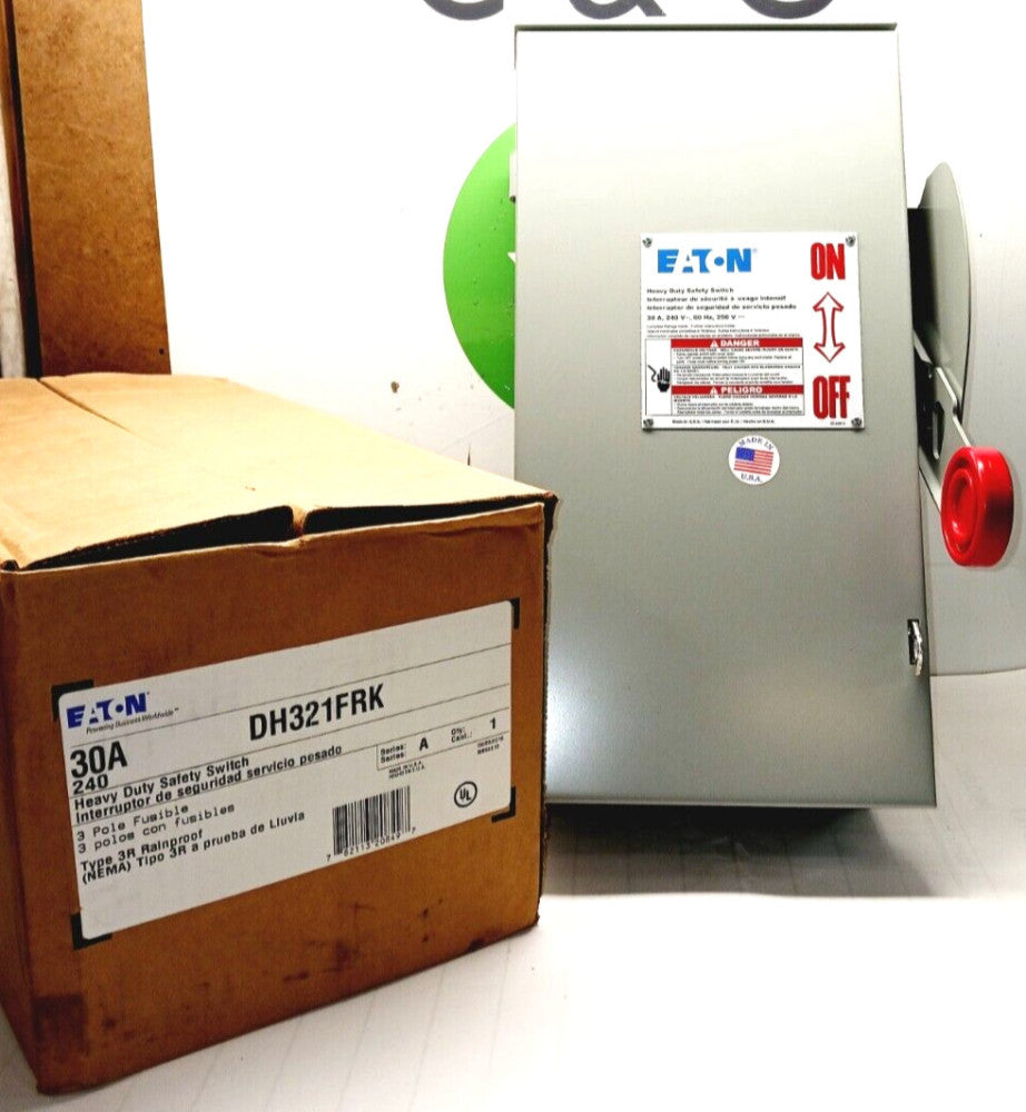 New Eaton 30 Amp Fusible Safety Disconnect Switch 3 Pole 240 VAC 3R  DH321FRK