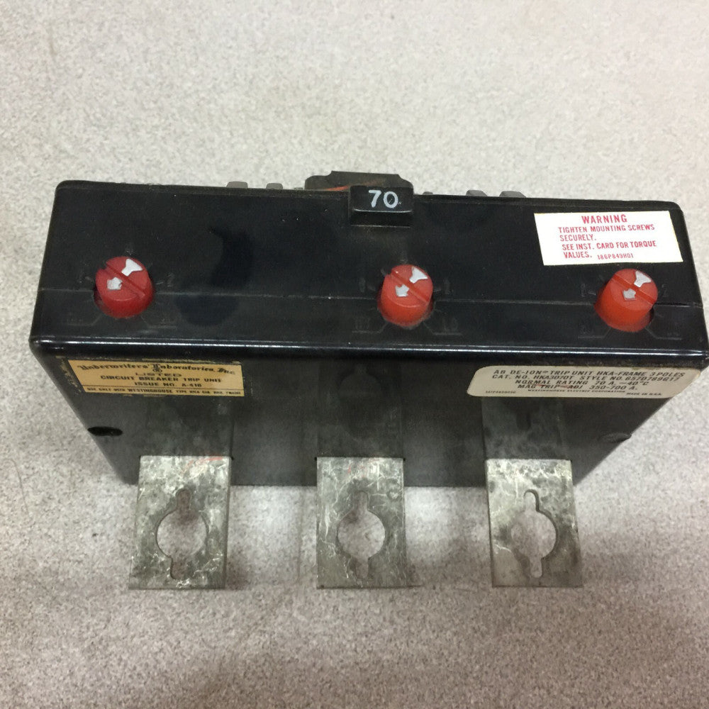 USED WESTINGHOUSE 350-700A 3POLE ADJ MAG TRIP UNIT 657D789G17 / HKA3070T