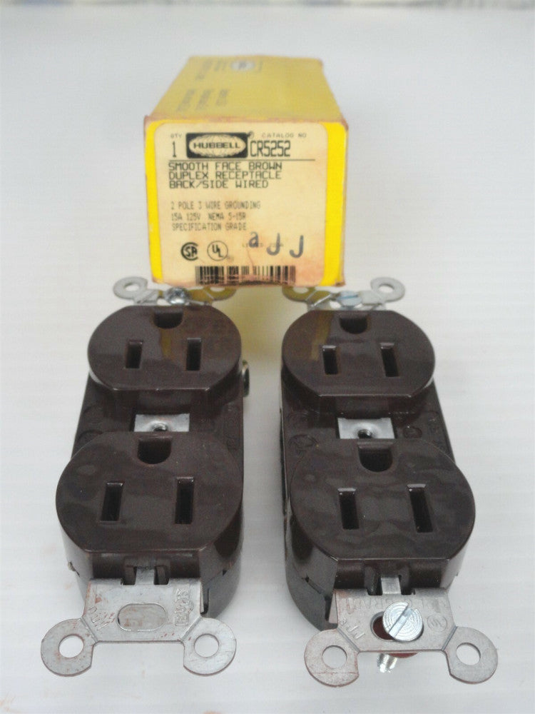 (LOT OF 2) HUBBELL CR5252 Dual Faced Brown Receptacle - 15A, 125V 