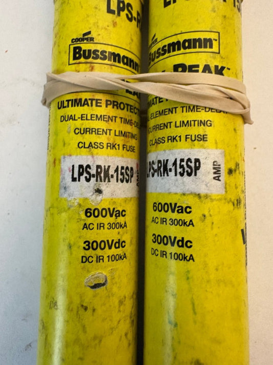 2 - Cooper Bussmann LPS-RK-15SP Dual-Element Time-Delay Fuse 600Vac 300Vdc