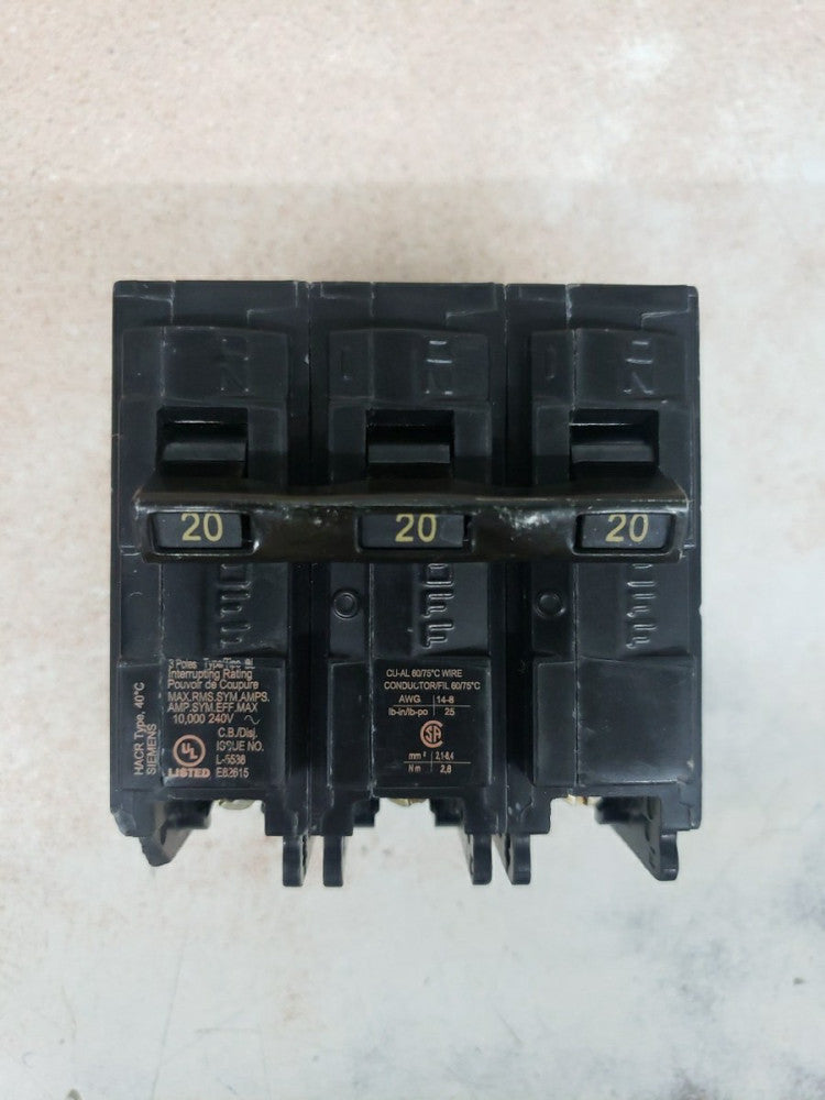 NEW Siemens B320 Circuit Breaker 20A 240V 3P CHIPPED