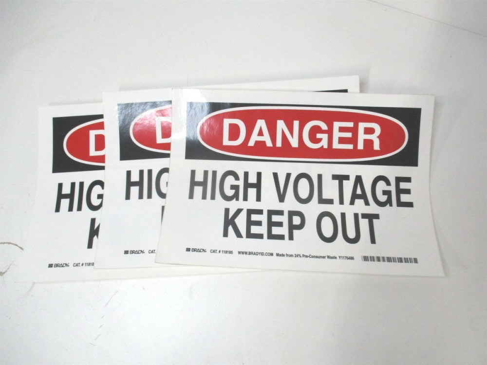 Brady (118185) 7" x 10" High Voltage Electrical Keep Out Vinyl Sign - Lot of 3