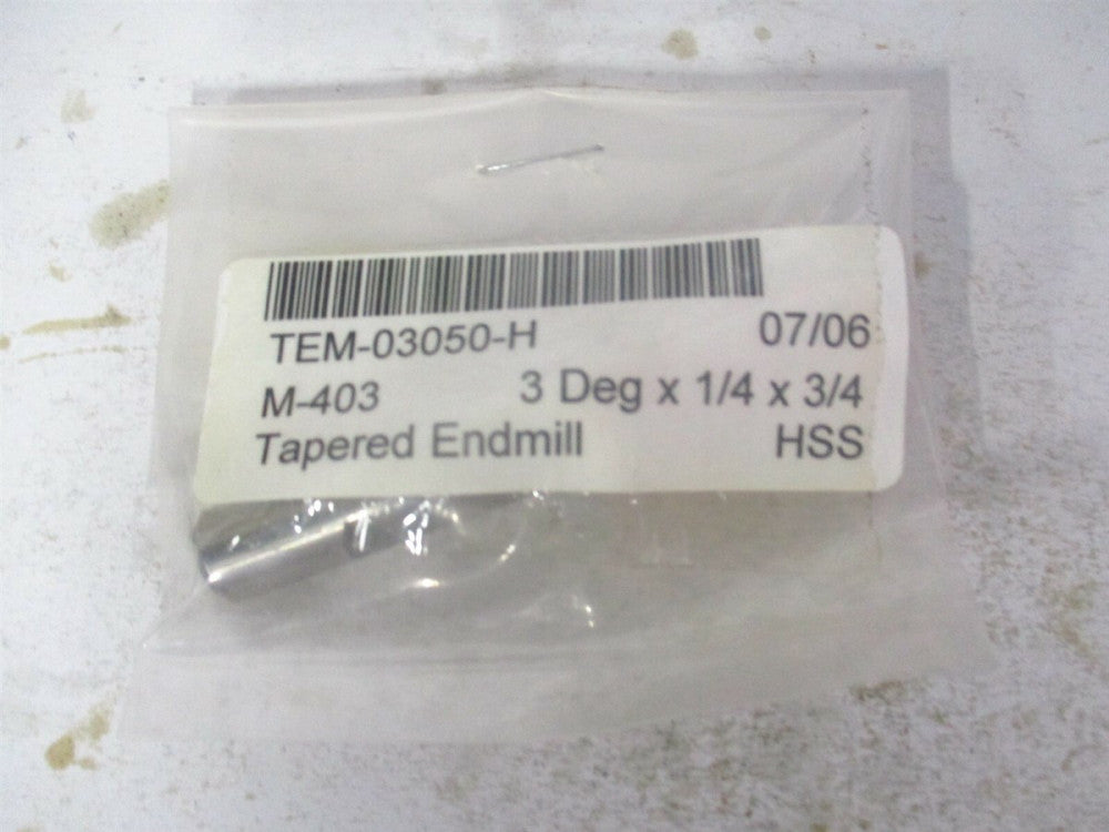 (M-403) 1/4" x 3/4" x 3/8" x 2-7/8" OAL HSS 3-Flute Tapered Square End Mill 