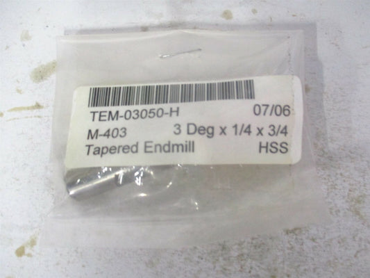 (M-403) 1/4" x 3/4" x 3/8" x 2-7/8" OAL HSS 3-Flute Tapered Square End Mill 