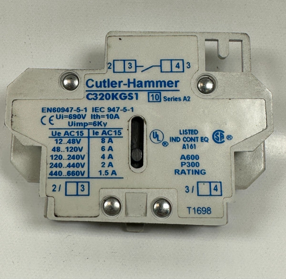 Cutler-Hammer C320KGS1 Auxiliary Contact - Used in Good Condition