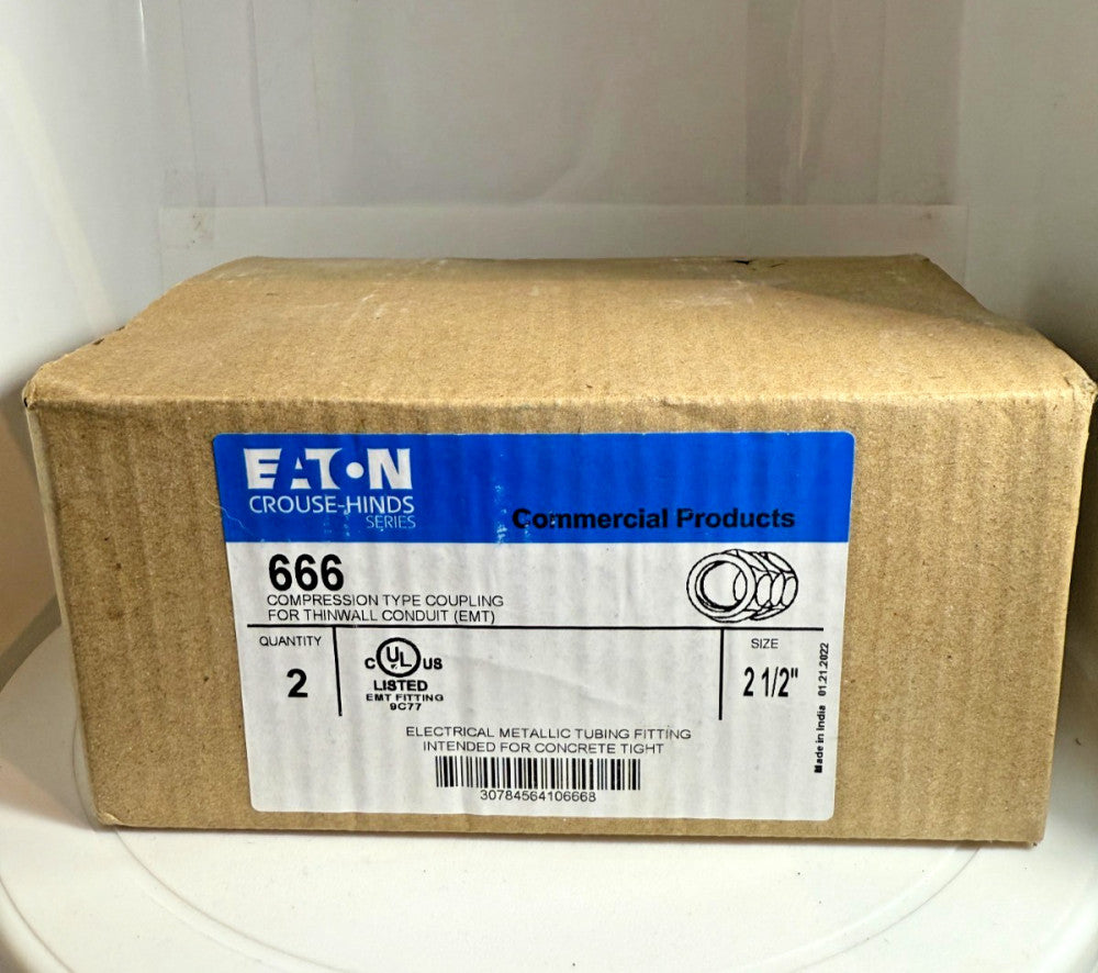 (Box of 2) Eaton 666  2-1/2" Compression Type Coupling for EMT