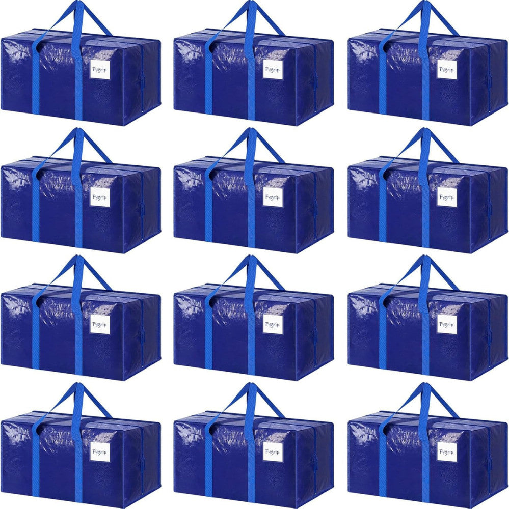 12 Pack Extra Heavy Duty Large Moving Bags with Strong Zipper & Comfortable Hand