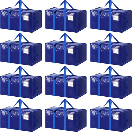 12 Pack Extra Heavy Duty Large Moving Bags with Strong Zipper & Comfortable Hand