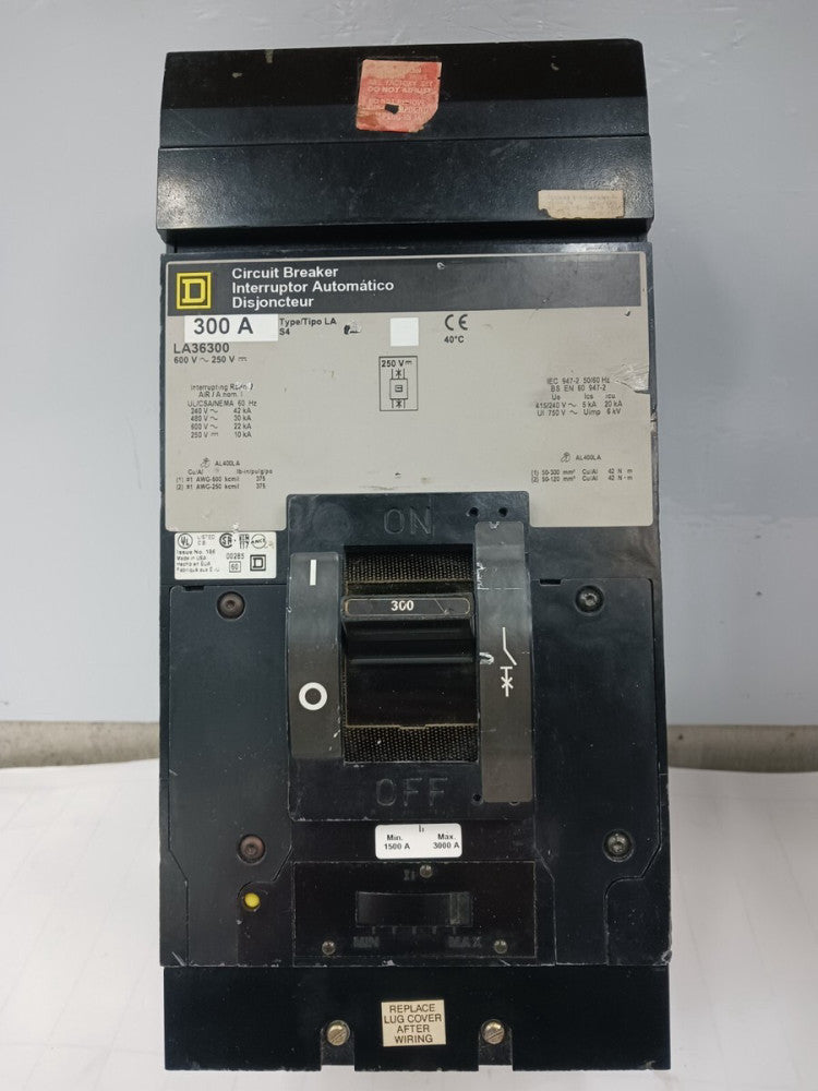 SQUARE D 300 AMP CIRCUIT BREAKER 3 POLE 600 VAC LA36300