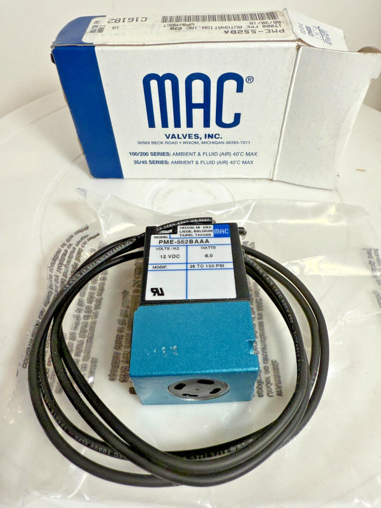 MAC PME-552BA PME-552BAAA Solenoid Valve 12VDC 6.0W 25-150 psi