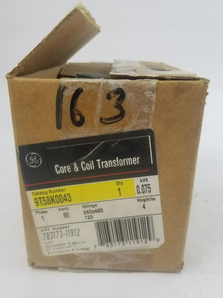 GE / GENERAL ELECTRIC CORE & COIL TRANSFORMER 9T58K0043 0.075 KVA