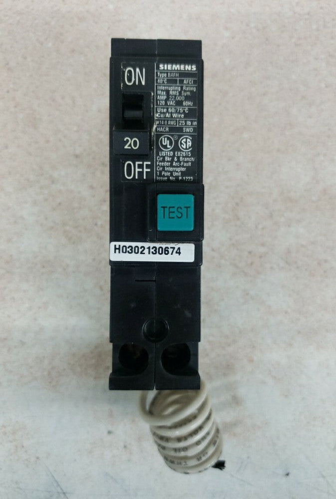 1) New Take Out! Siemens B120AFH 1P 20A 120V 1 Pole Circuit Breaker