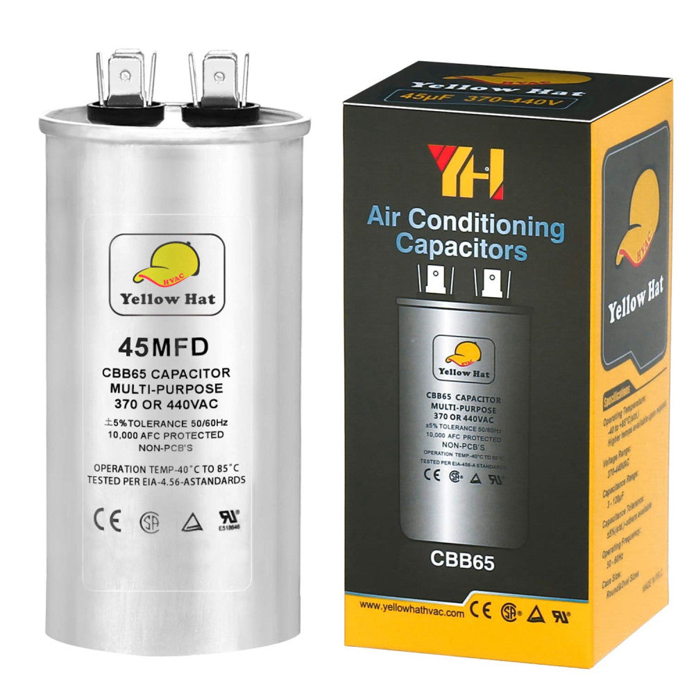 Capacitor for Air Conditioner 45 Uf MFD 370 or 440 Volt VAC, Multi-Purpose round