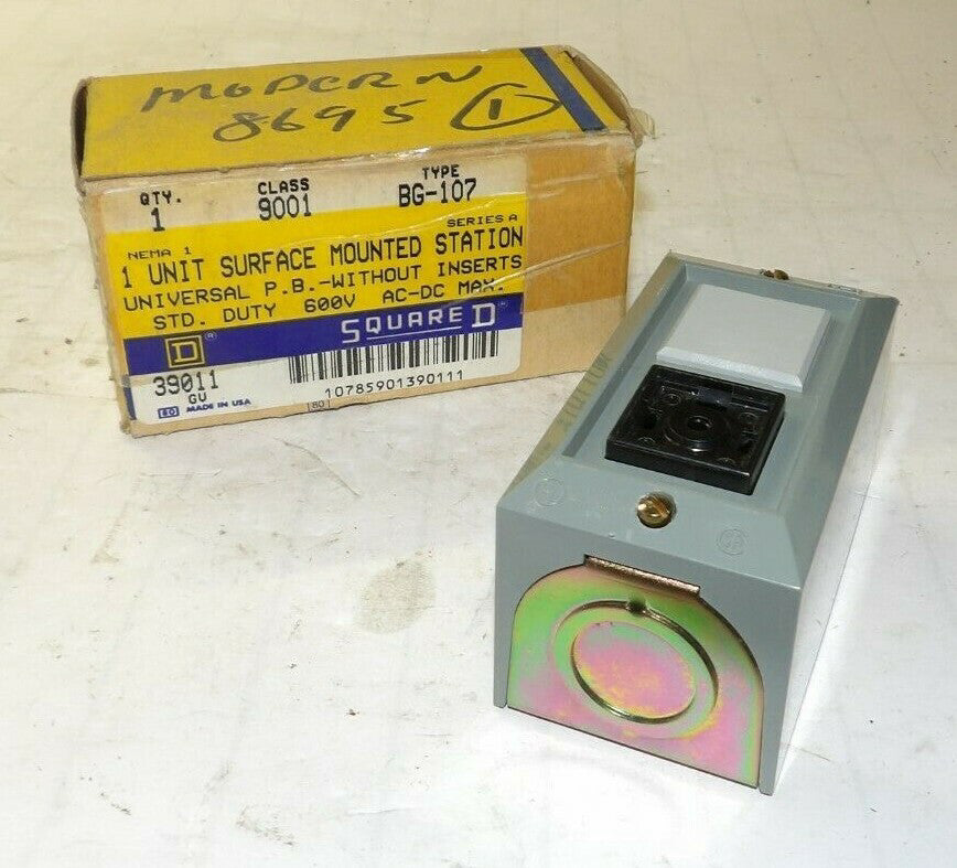 NEW SQUARE D SINGLE UNIT PUSHBUTTON STATION 600 V AC/DC *NO INSERTS  9001BG-107