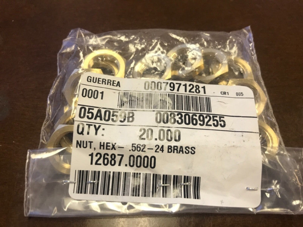 20 Bunn 12687.0000 Lead-Free Brass Hex Nut .562-24