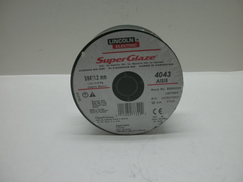 LINCOLN ELECTRIC ED030310 ALUMINUM MIG WIRE 4043 AISI5 .045 SPOOL NEW IN PKG