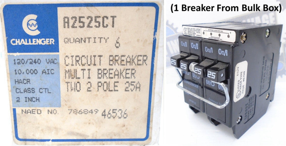 CHALLENGER - A2525CT - TANDEM 25/25A BREAKER - 10kA@120/240 - 2PL - HACR A (NEW)