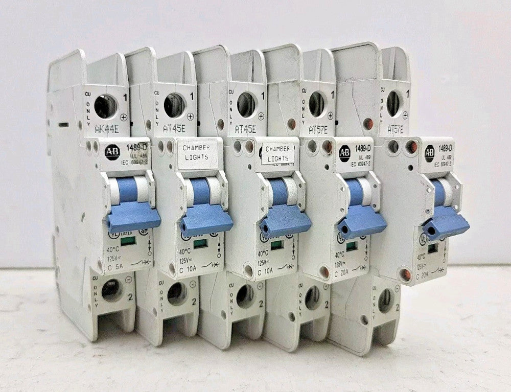 Misc 5 Pack Allen Bradley 1489-D Circuit Breaker 1-Pole 5A 10A 20A See Pictures