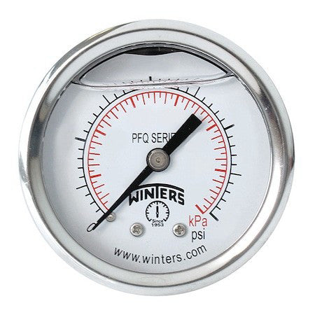 Winters Pfq2201 Industrial Pressure Gauge, 0 To 1,000 Psi, 2 In Dial, 1/4 In