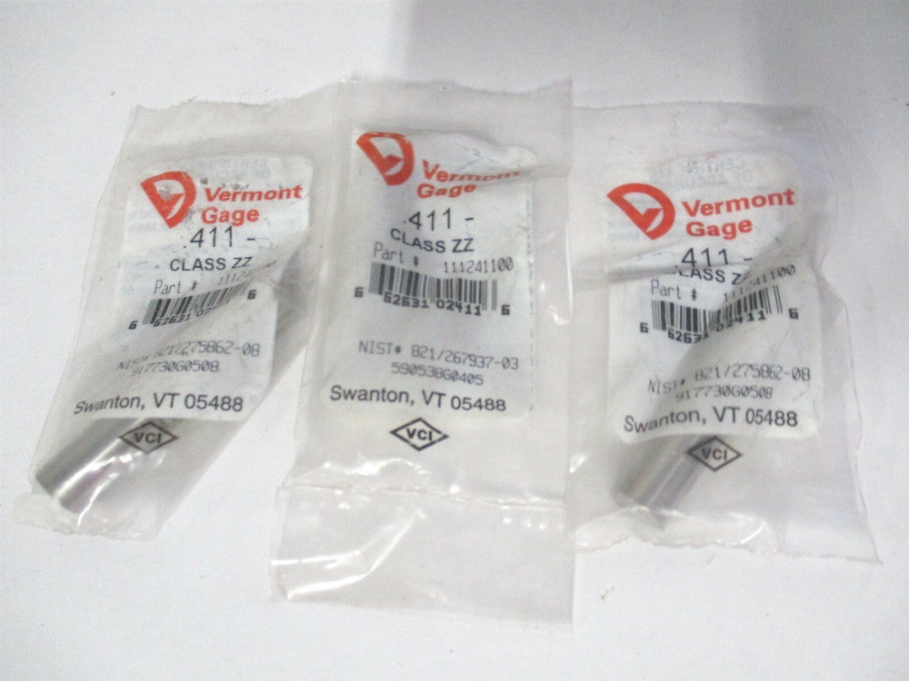 Vermont Gage (111241100) 0.411" Diam Class ZZ Minus Plug & Pin Gage - Lot of 3
