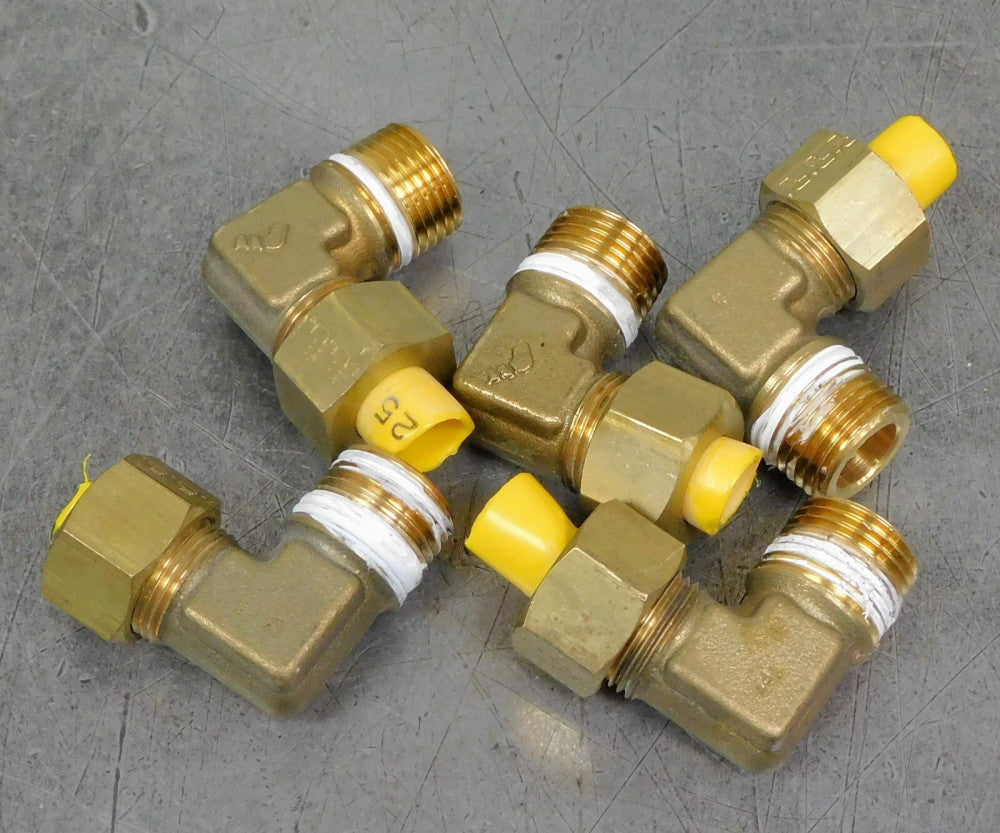 Brass 90° Elbow Fitting fits 1/2" tube Assembly 1/2" NPT Lot of Five (5)