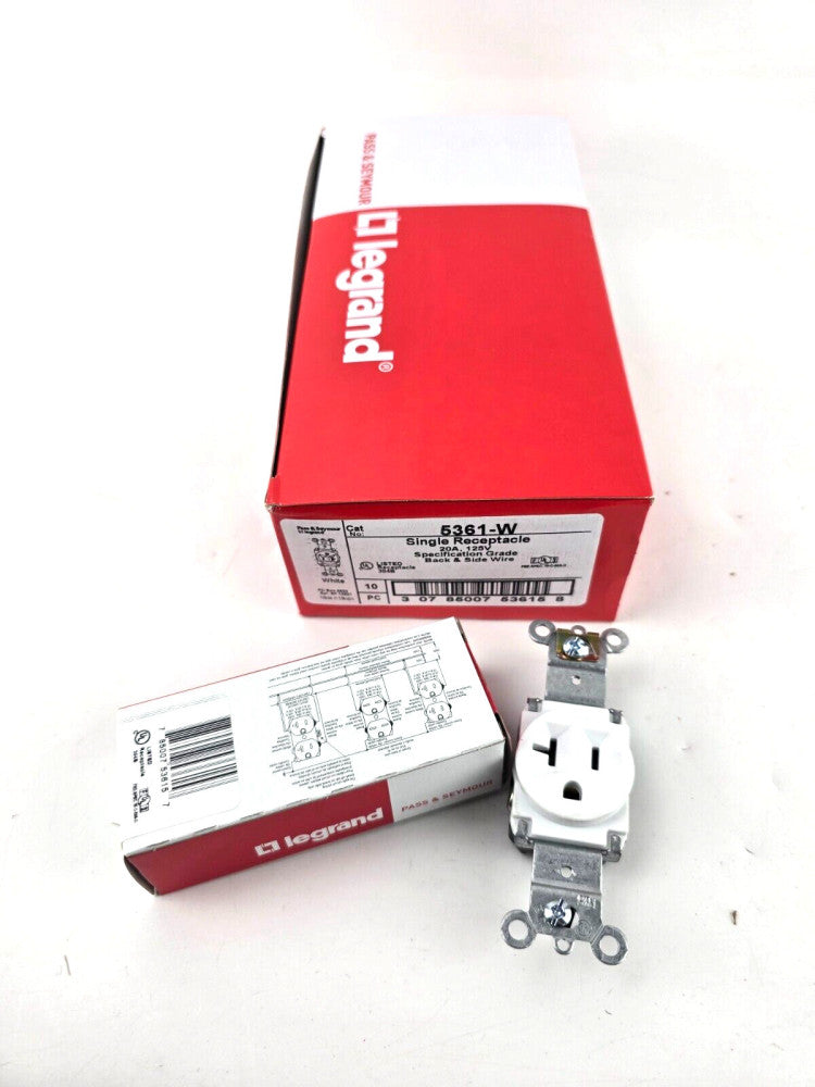 10pcs Pass & Seymour Legrand 5361-W Single Receptacle 20A 125V