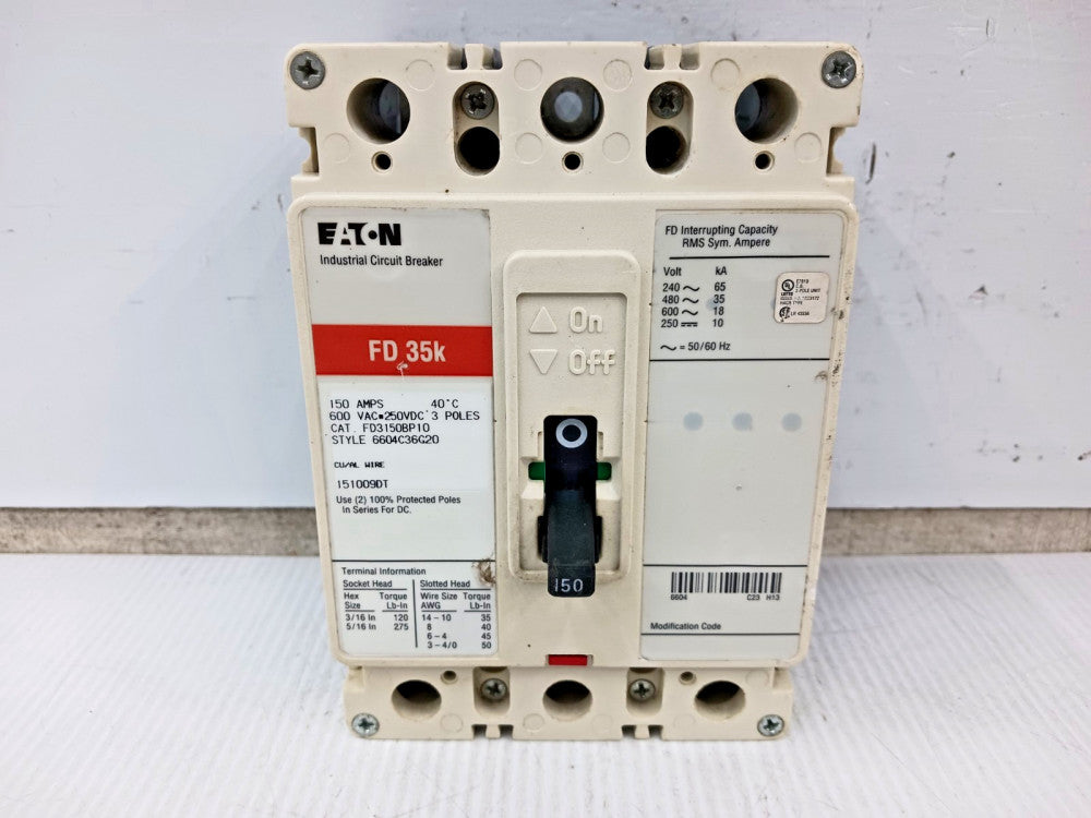 Eaton 150 Amp Circuit Breaker 3 Pole 600 VAC / 250 VDC 35kA FD3150BP10
