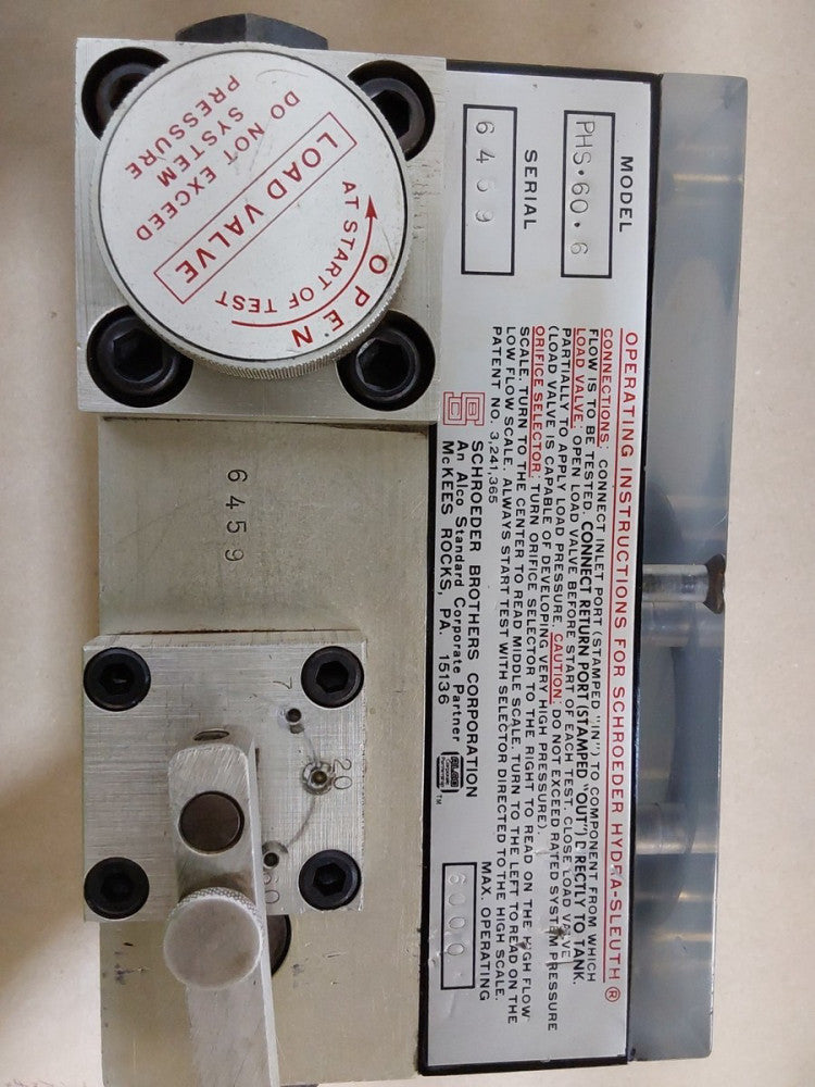 Schroeder Hydra - Sleuth, Model PHS-60-6 Hydraulic tester. S/N 6459 