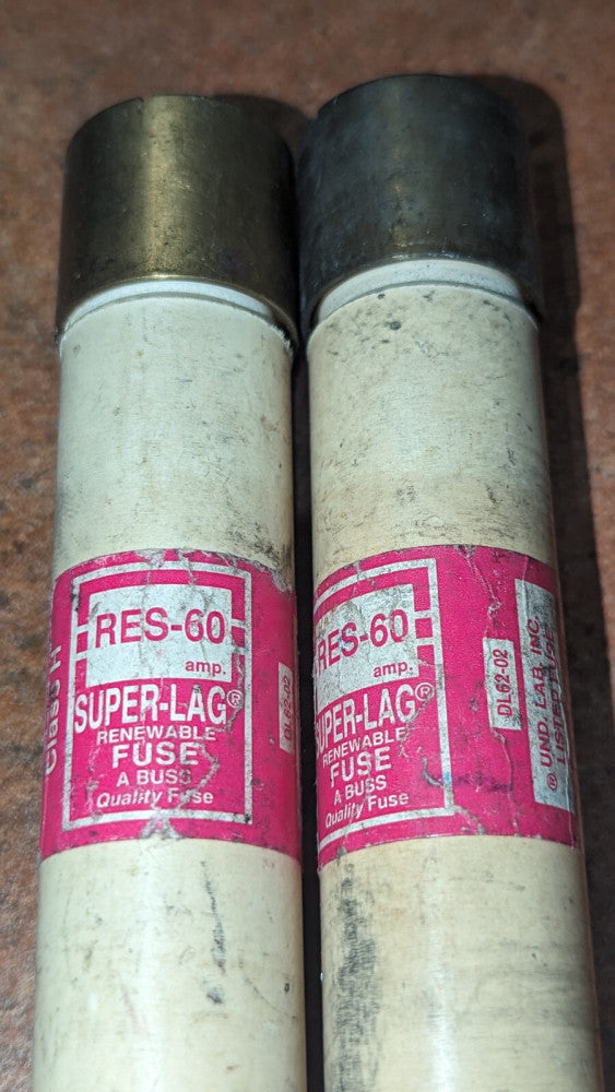 (2) RES-60Amp Super Lag Class H Renewable Fuses USED