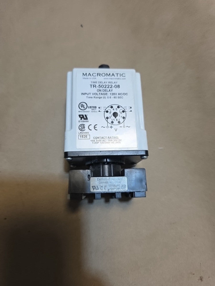 Macromatic Tr-50222-08 Time Delay Relay,120Vac/Dc,10A,Dpdt With Base