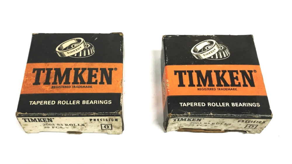 Timken Roller Bearing Tapered Rolls, Box of 20, 2003-S3 [Lot of 2] NOS