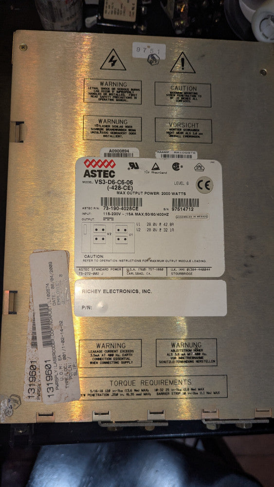 ASTEC VS3-D6-C6-06 (-428-CE) Power Supply 2000W 28V 42.8A & 32.1A NOS