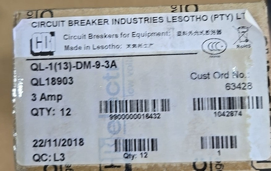 CBI Box of 12 QL18903 1 Pole 3 Amp Circuit Breaker
