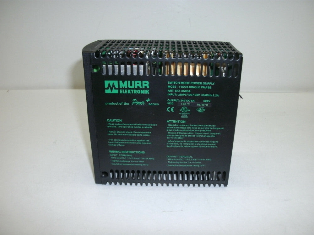 MURR ELEKTRONIX MCS5-115/24 SW MODE POWER SUPPLY 85084 SINGLE PHASE 100/120V 