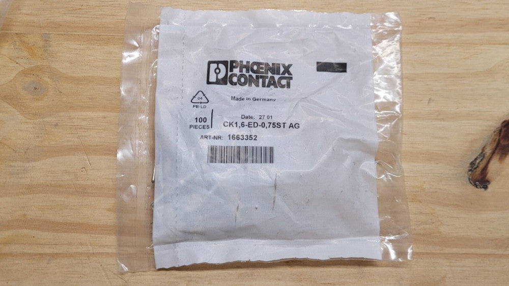 Bag of 100 Phoenix Contact CK1,6-ED-0,75ST AG 1.6mm Crimp Contacts 1663352