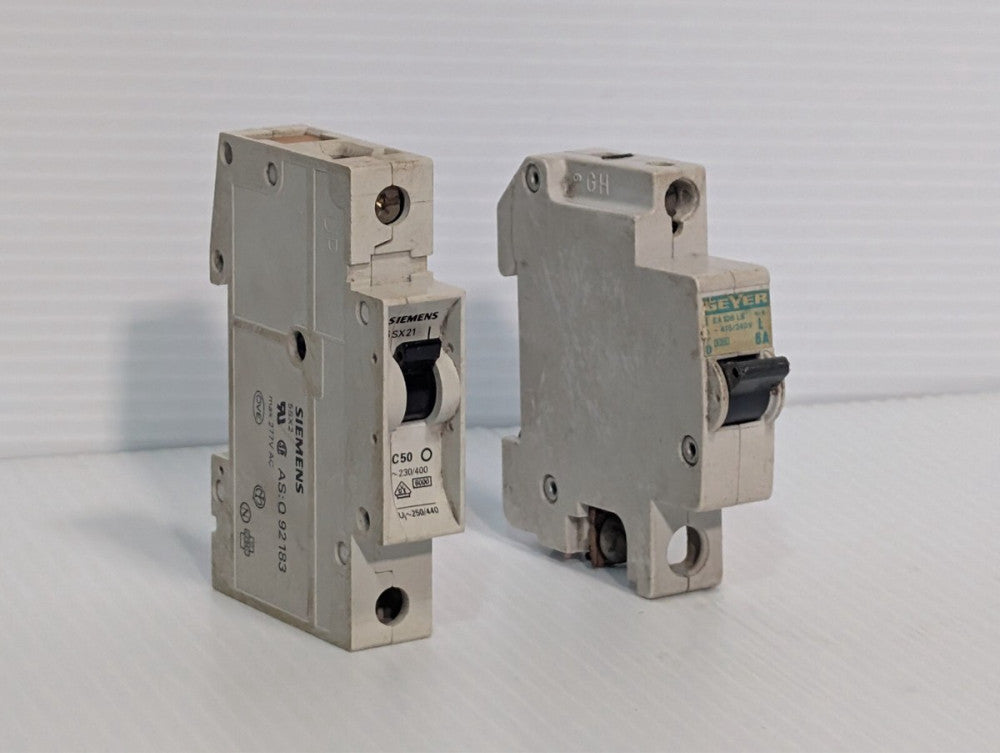 Lot of 2: Geyer EA106 LS + Siemens 5SX21 C50 Miniature Circuit Breakers