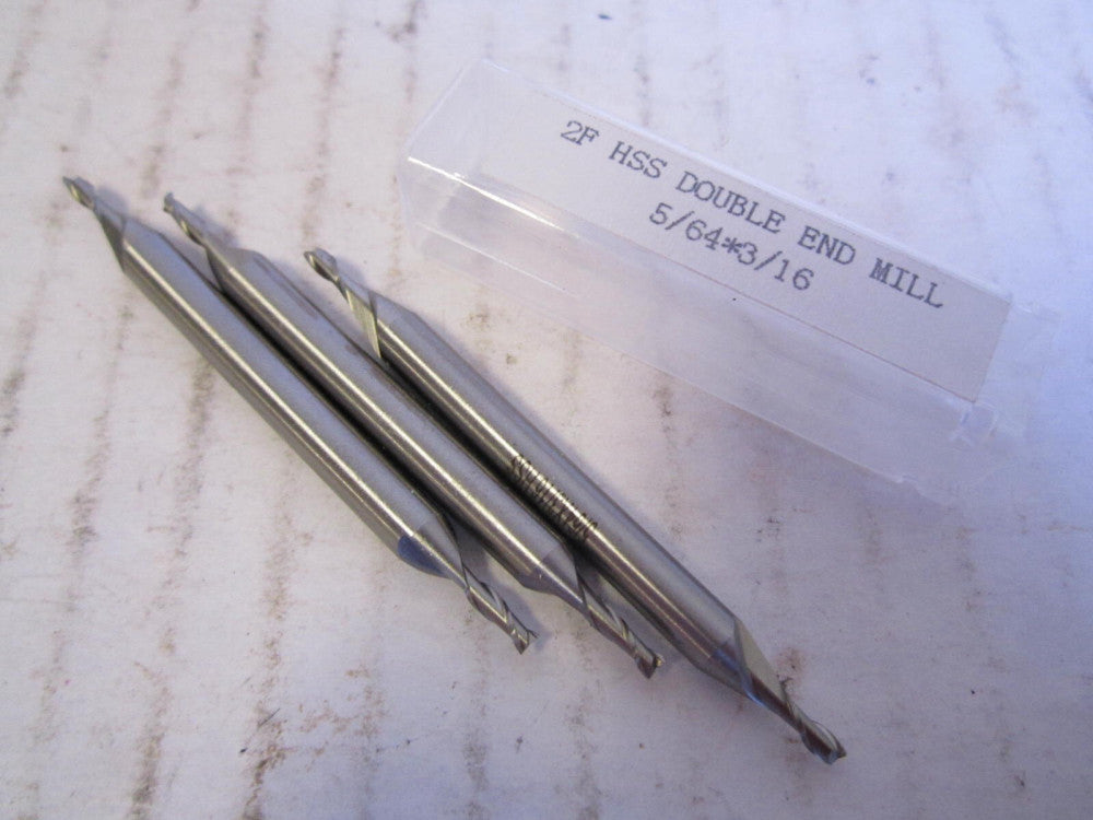 5/64 x 3/16" HSS 2-Flute Square Double End Stub Endmills New - Lot of 3 