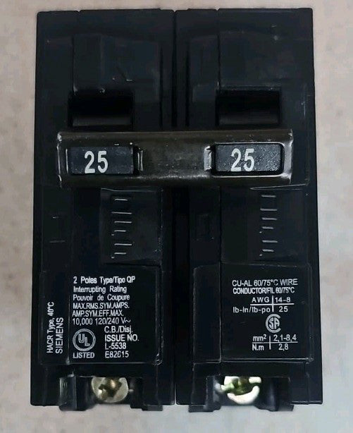 NTO Siemens Q225 25-Amp Double Pole Type QP Circuit Breakers