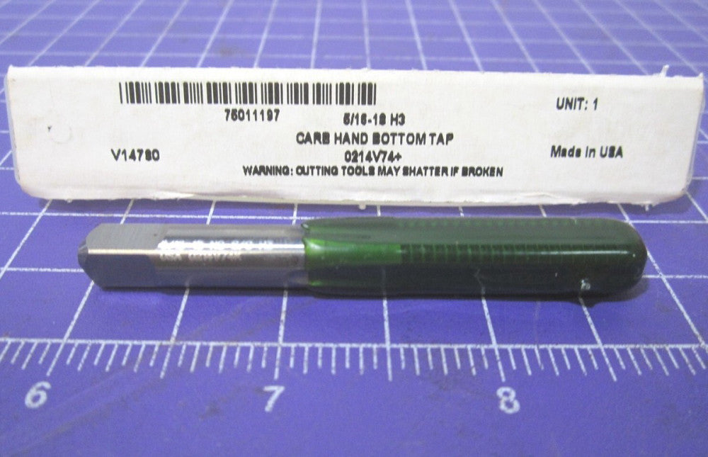 Made in USA 5/16-18 UNC 4F 3B Bottoming Chamfer Solid Carbide Straight Flute Tap
