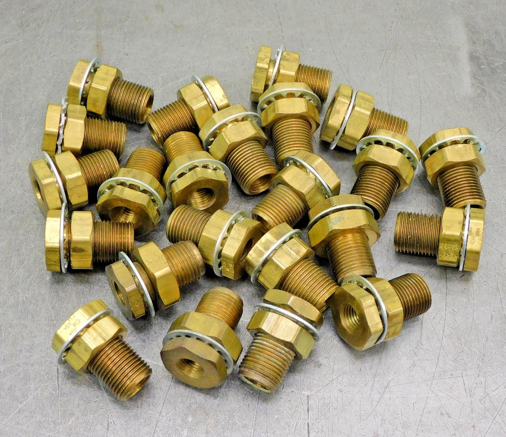 Brass Hex Bushing Reducer Bulkhead 1/4" NPT x 3/8" NPT Lot of Twenty-Three (23)